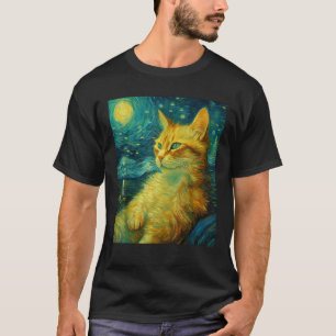Funny cat art painting Cat Lover Starry Night Cat T-Shirt