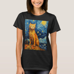Funny cat art painting Cat Lover Starry Night Cat  T-Shirt