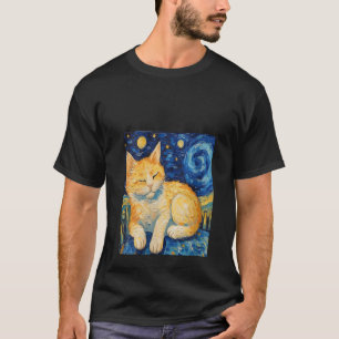 Funny cat art painting Cat Lover Starry Night Cat T-Shirt