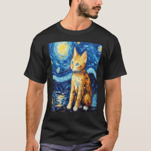 Funny cat art painting Cat Lover Starry Night Cat  T-Shirt