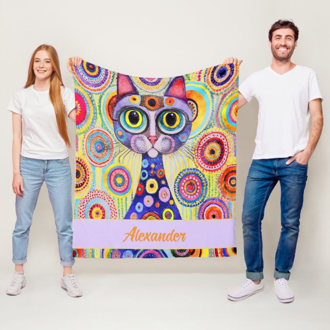 FUNNY CAT | ARTISTIC PASTEL COLOR CAT FLEECE BLANKET (In Situ)