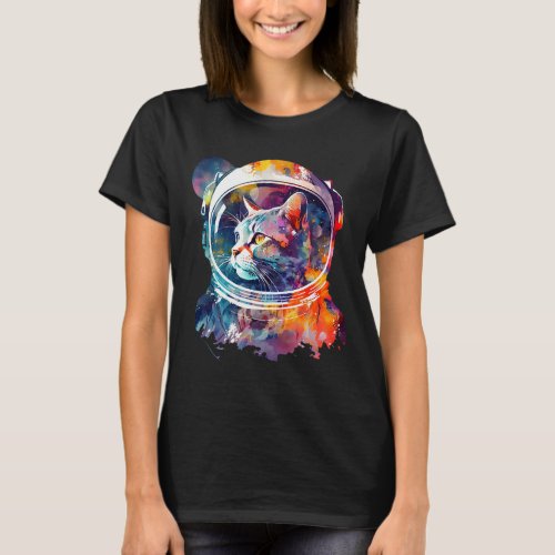Funny Cat Astronaut in Space Suit and Helmet in th T_Shirt