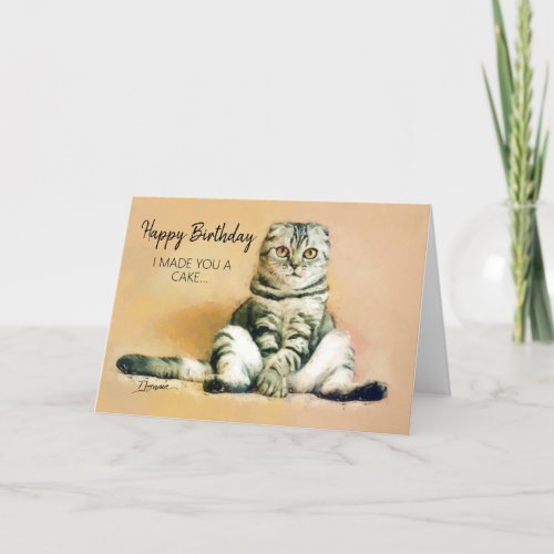Funny Cat Ate Cake Happy Birthday Card