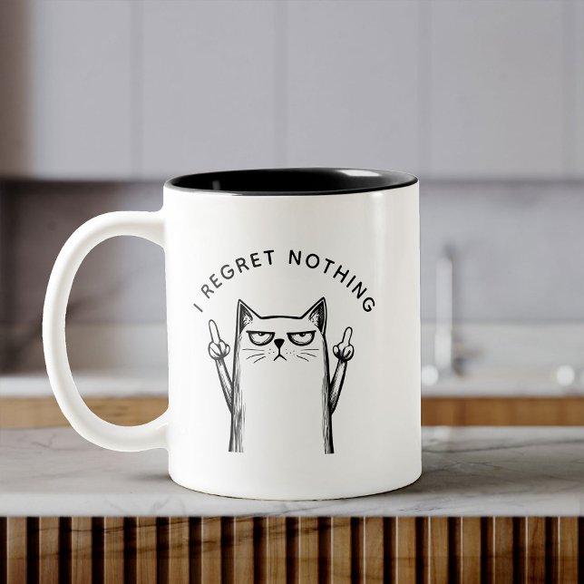 Funny Cat Attitude Sarcastic Humor Trendy Quote Two-Tone Coffee Mug (Creator Uploaded)