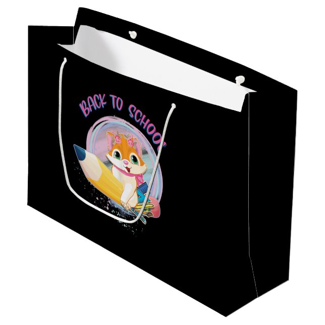Funny Cat Back To School Large Gift Bag (Front Angled)