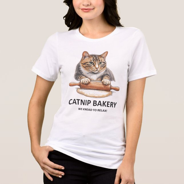 Funny Cat Baker T-Shirt 😺 “Catnip Bakery” | Cute  Tri-Blend Shirt (Front)