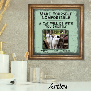 Funny Cat Bathroom Wall Art Custom Photo Name