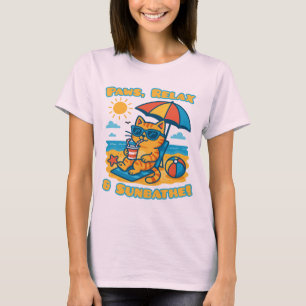 Funny Cat Beach T-Shirt – Paws, Relax & Sunbathe!