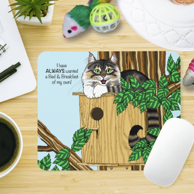 Funny Cat Birdhouse Bed & Breakfast Whimsical Mouse Pad (Creator Uploaded)