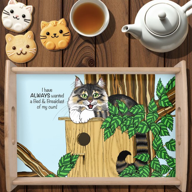 Funny Cat Birdhouse Bed & Breakfast Whimsical Serving Tray (Creator Uploaded)
