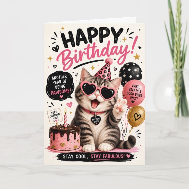 Funny Cat Birthday Card For Everyone (Front)