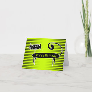 Funny Cat Birthday Card Green