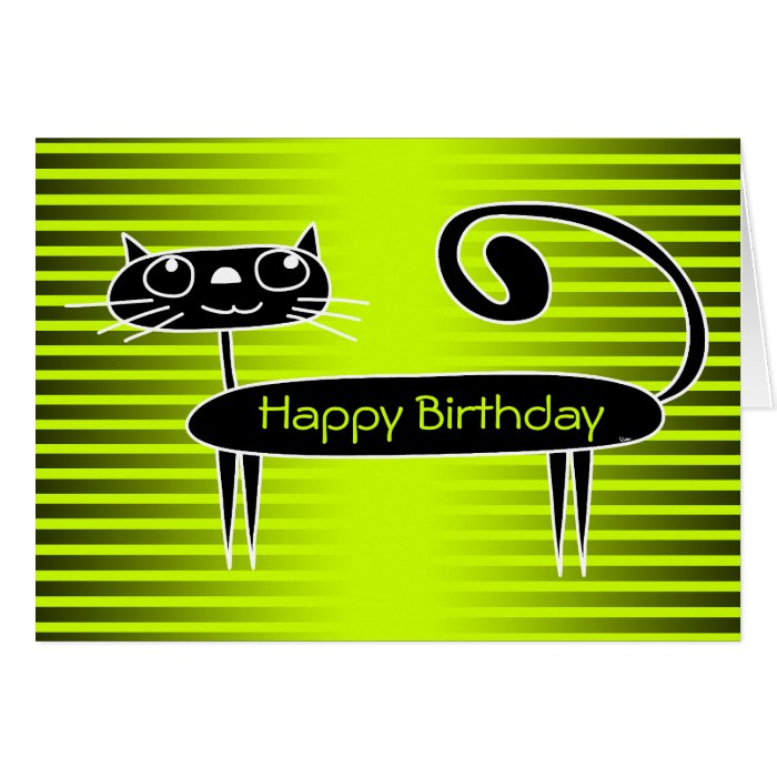 Funny Cat Birthday Card Green