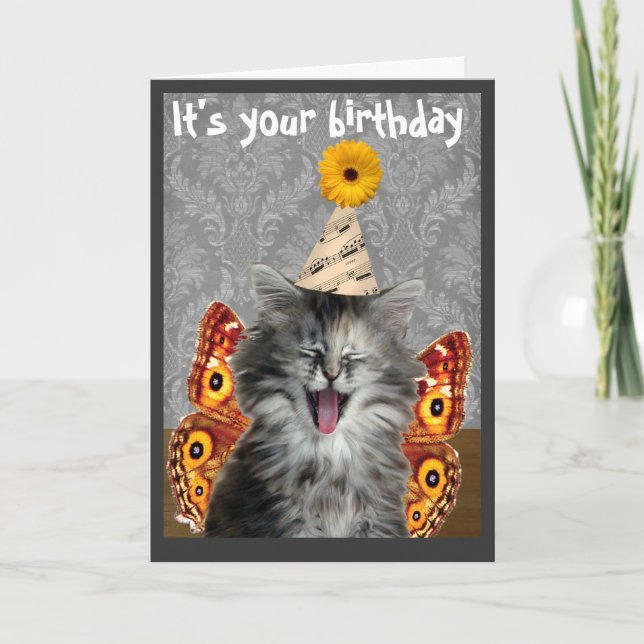 Funny cat birthday card or invitation (Front)