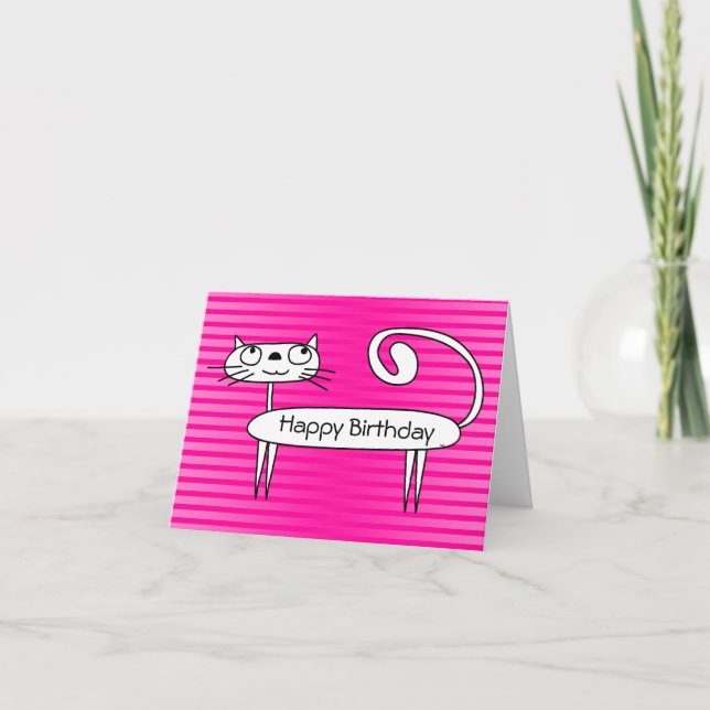 Funny Cat Birthday Card Pink (Front)