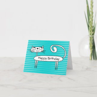 Funny Cat Birthday Card Teal