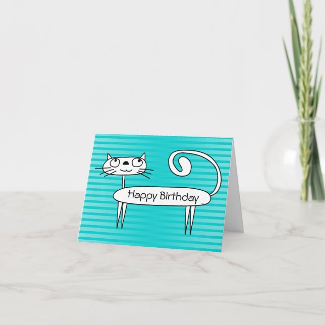 Funny Cat Birthday Card Teal (Front)