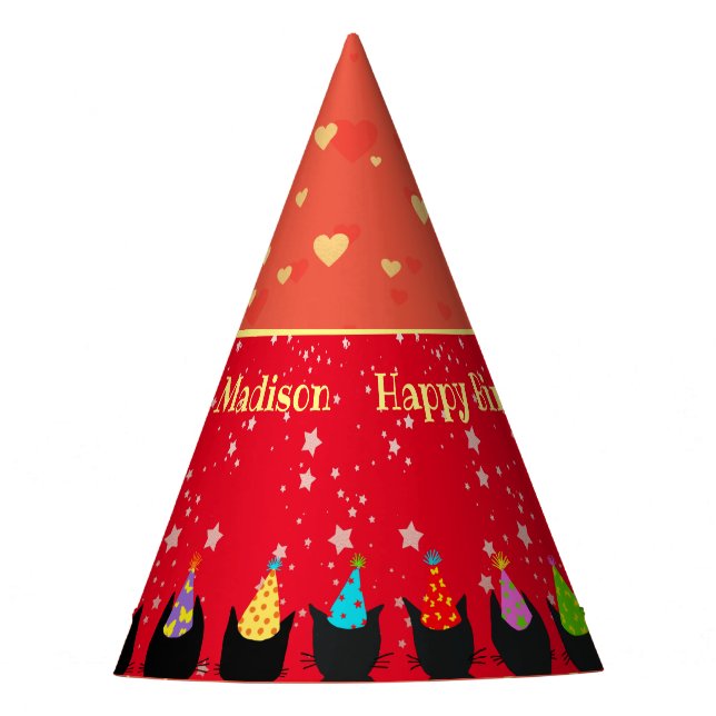 Funny Cat Birthday For Kids Party Hat (Front)