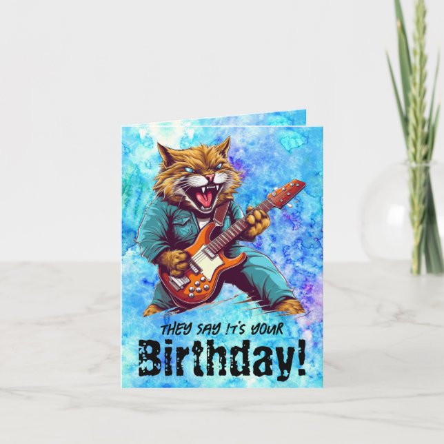 Funny Cat Birthday Musician Folded Greeting Card (Front)