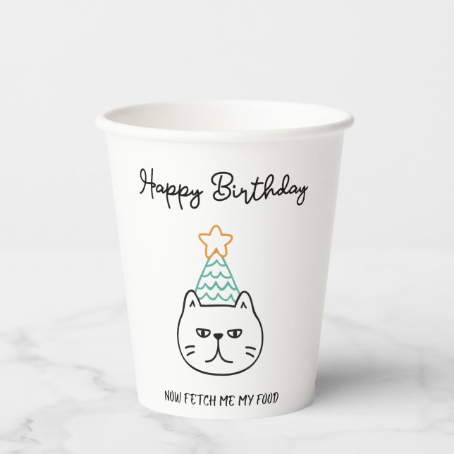 funny cat birthday  paper cups (Front)