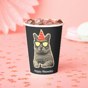 Funny cat birthday paper cups