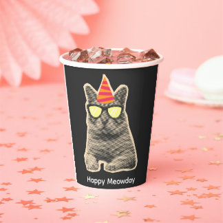 Funny cat birthday paper cups