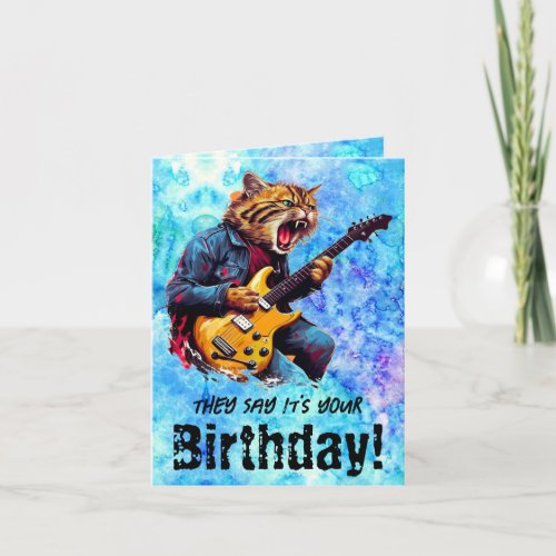 Funny Cat Birthday Rock Folded Greeting Card