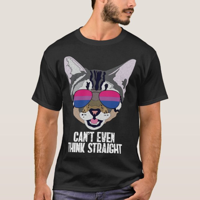 Funny Cat Bisexual Can't Even Think Straight Bi Pr T-Shirt (Front)