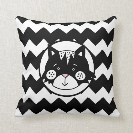 Funny Cat Black & White Chevron Throw Pillow