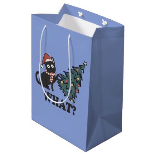 Funny Cat Blue Christmas Medium Gift Bag