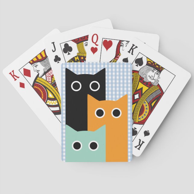 Funny Cat, Blue Gingham Poker Cards (Back)