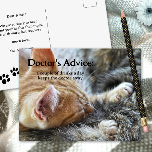 Funny Cat Booze Get Well Soon Postcard