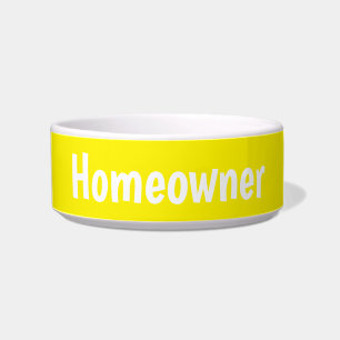 Funny cat bowl, cat homeowner, yellow cat dish
