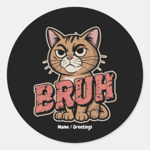 Funny Cat Bruh Meme Graphic Humor Cat Lover Gift Classic Round Sticker