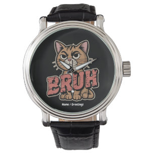 Funny Cat Bruh Meme Graphic Humor Cat Lover Gift Watch