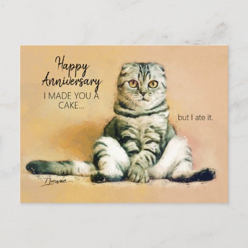 Funny Cat Cake Happy Anniversary Postcard