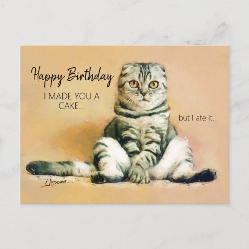 Funny Cat Cake Happy Birthday Postcard