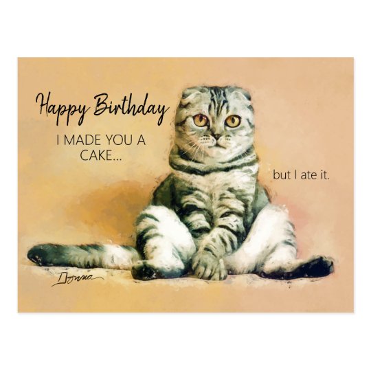 Funny Cat Cake Happy Birthday Postcard | Zazzle.com
