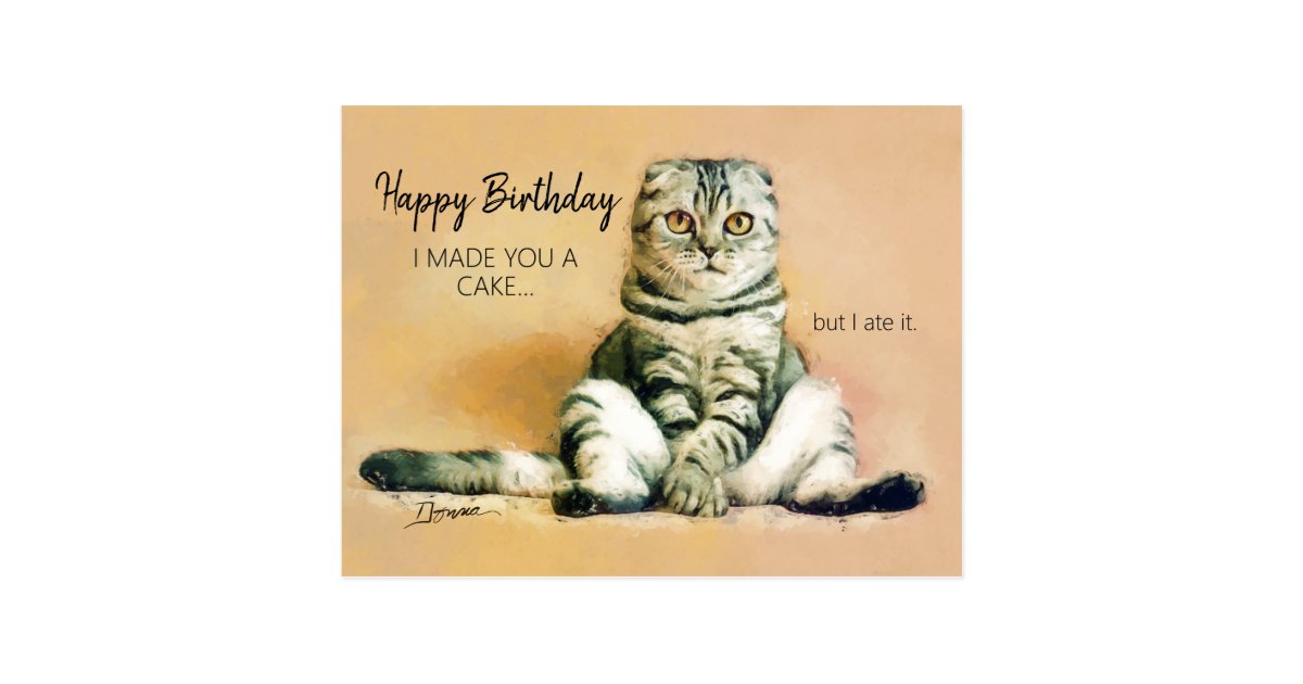 Funny Cat Cake Happy Birthday Postcard | Zazzle.com