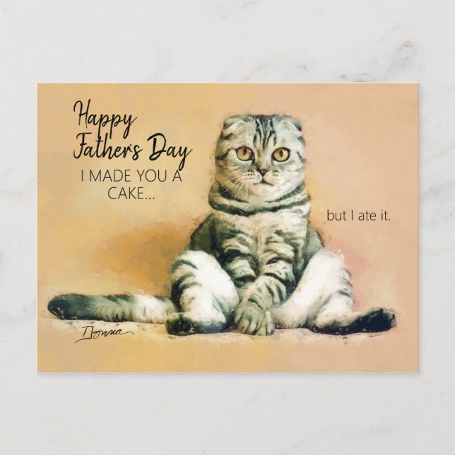 Funny Cat Cake Happy Father's Day Postcard (Front)
