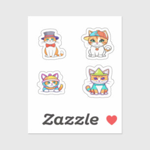 Funny Cat Cartoon Art 4 Pack Stickers