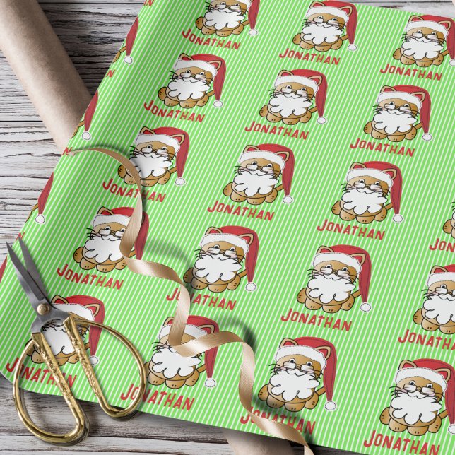 Funny Cat Cartoon Christmas Santa for Kids Wrapping Paper (Creator Uploaded)