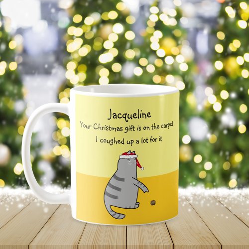 Funny Cat Cartoon Joke Coughed Up Gift Christmas Coffee Mug