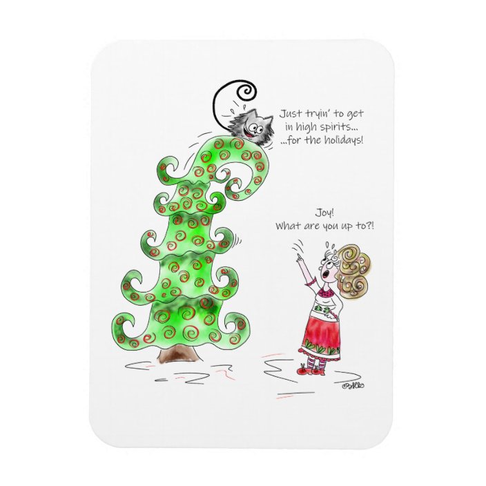 Funny Cat Cartoon Joy Christmas Tree Kitty Art Magnet Zazzle Com
