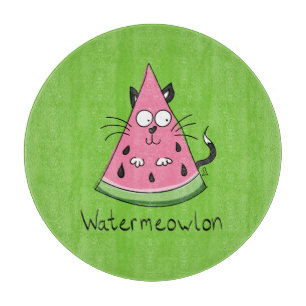 Funny Cat Cartoon Watermelon Kids Cutting Board