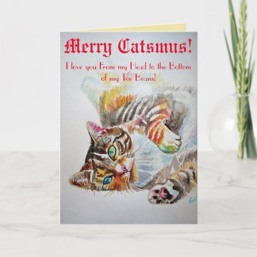 Funny Cat cats Love Toe Beans Merry Christmas Card