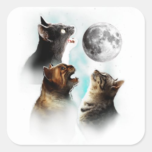 Funny Cat Cats Meowling At Moon Cat Lover Square Sticker