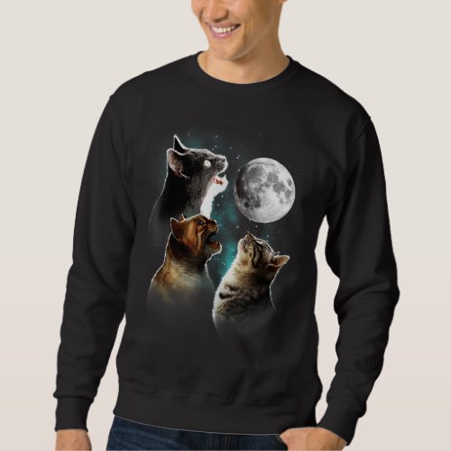 Funny Cat Cats Meowling At Moon Cat Lover Sweatshirt