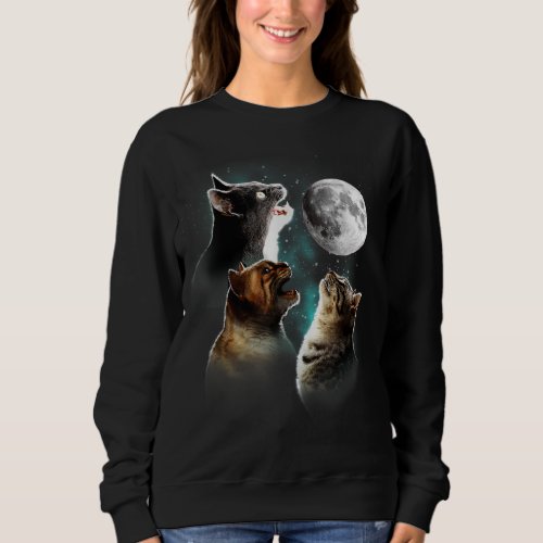 Funny Cat Cats Meowling At Moon Cat Lover Sweatshirt