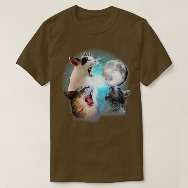 Funny Cat , Cats Meowling At Moon , Cat Lover  T-Shirt (Design Front)